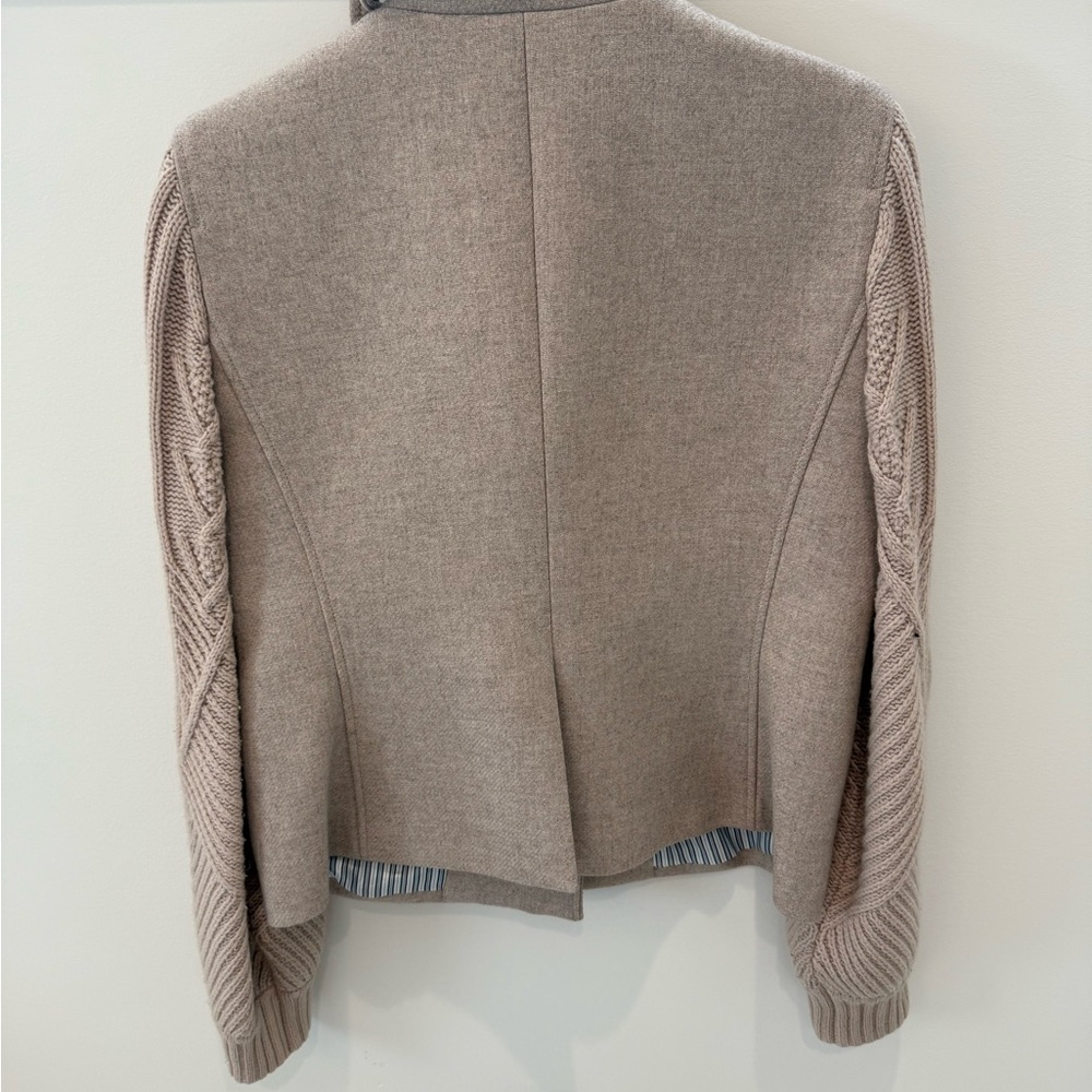 Veronica Beard Taupe Knit-Sleeve Military Jacket - Picture 5 of 6